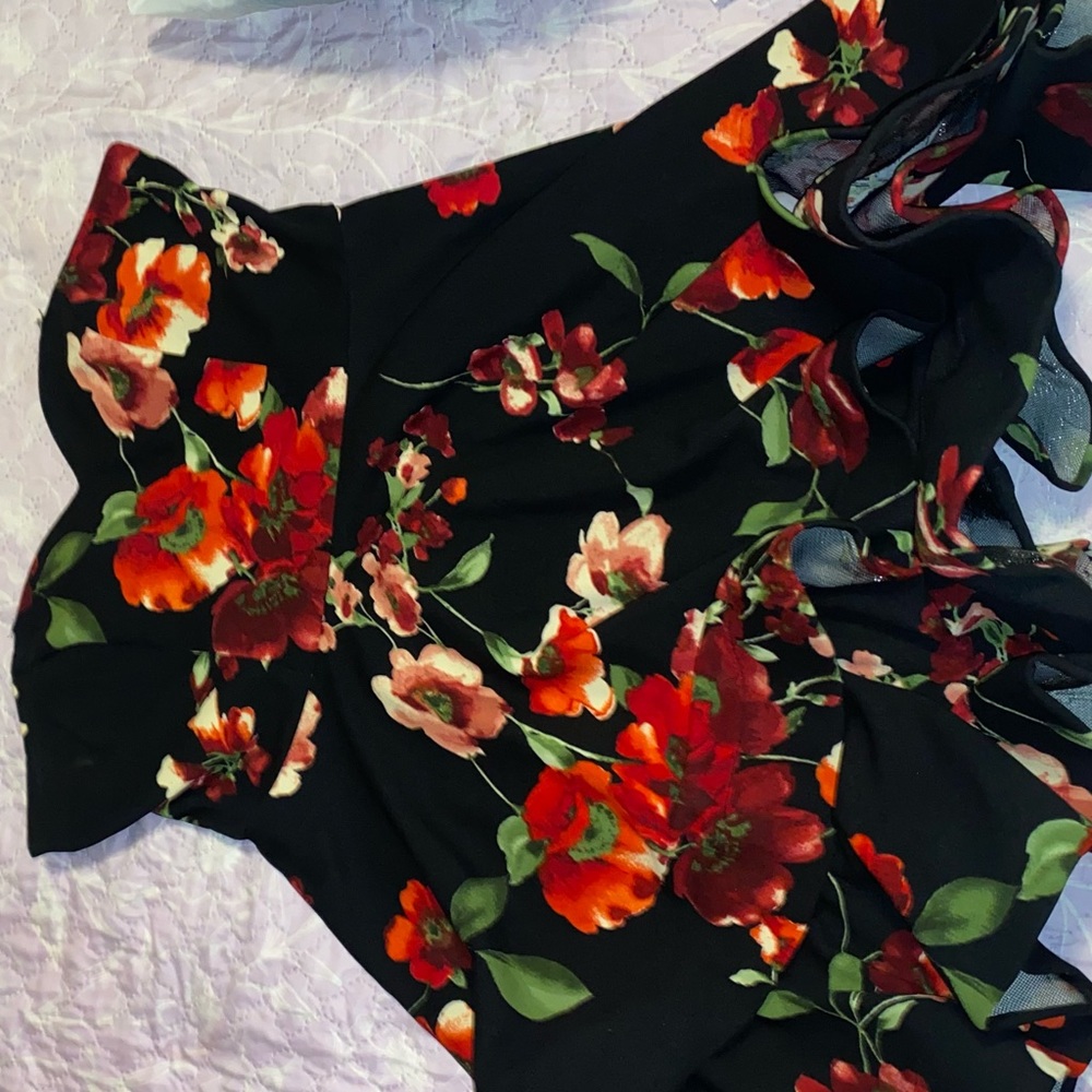 black, floral mini dress